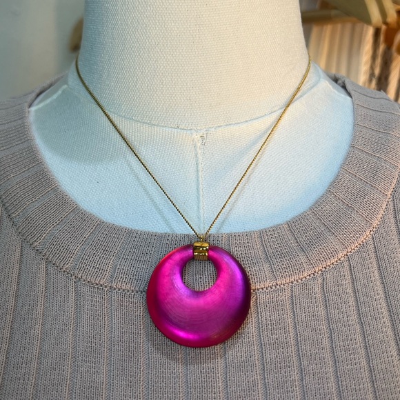 Alexis Bittar Gold and Pink Crescent Necklace - Picture 2 of 3